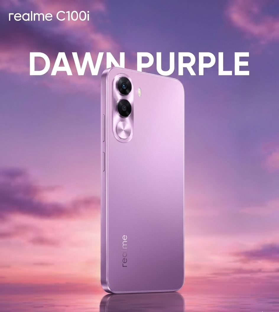 NEW ARRIVAL!!! Realme C100i, 120Hz, 6.8 Inch HD Display , 64GB./128GB/256GB ROM, 4GB/6GB RAM , Dawn Purple,7000 mAh Battery .