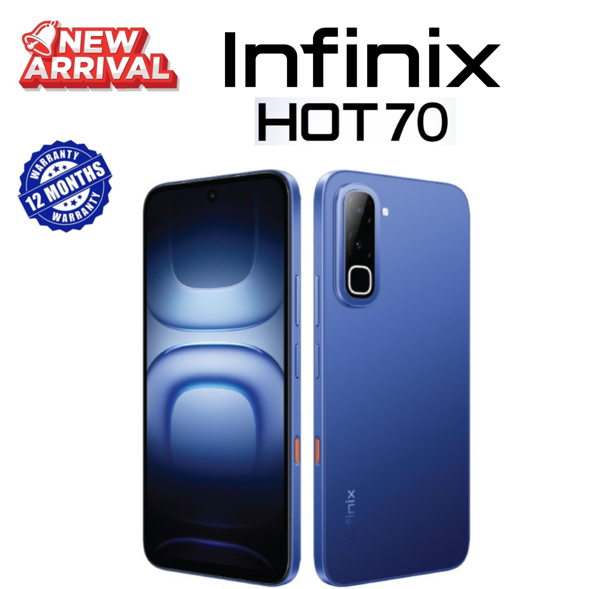NEW ARRIVAL !!! INFINIX HOT70, Hot 70, 6.78 inches, 120Hz Display, 128GB ROM + 4 GB RAM +4 (Expandable to 8GB ), 50 MP Main Camera,6000 mAh , PLUS FREE GIFTS,STRAP-WATCH,i12tws. _ BLACK, BLUE , SILVER