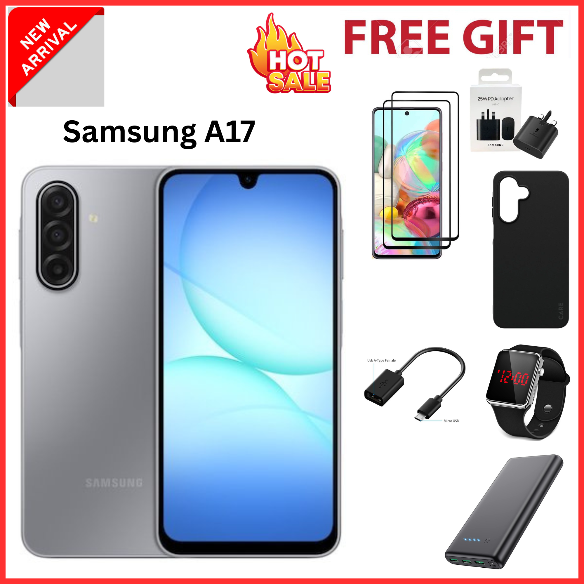 [2-Year Local Warranty] New Arrival Samsung Galaxy A17 128GB+4GB 6.7" Super AMOLED Display Mediatek Helio G99 50MP Triple Camera Android 15 IP54 Waterproof 5000mAh 25W Type-C AI Smart Phones phone