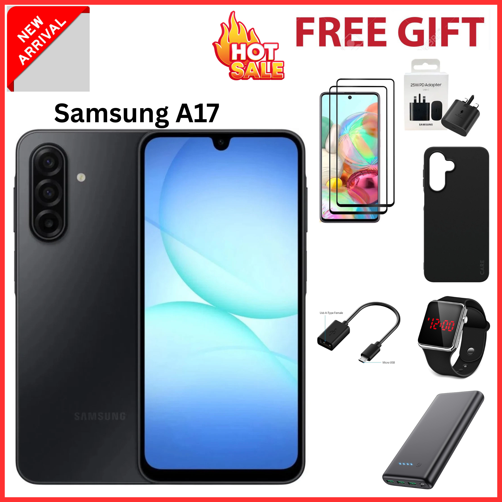 [2-Year Local Warranty] New Arrival Samsung Galaxy A17 128GB+4GB 6.7" Super AMOLED Display Mediatek Helio G99 50MP Triple Camera Android 15 IP54 Waterproof 5000mAh 25W Type-C AI Smart Phones phone