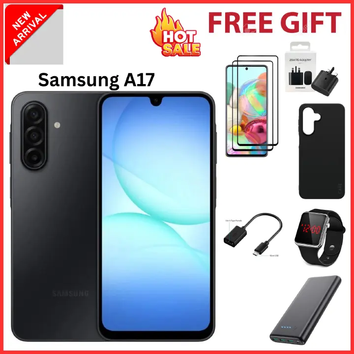 [2-Year Local Warranty] New Arrival Samsung Galaxy A17 128GB+4GB 6.7" Super AMOLED Display Mediatek Helio G99 50MP Triple Camera Android 15 IP54 Waterproof 5000mAh 25W Type-C AI Smart Phones phone