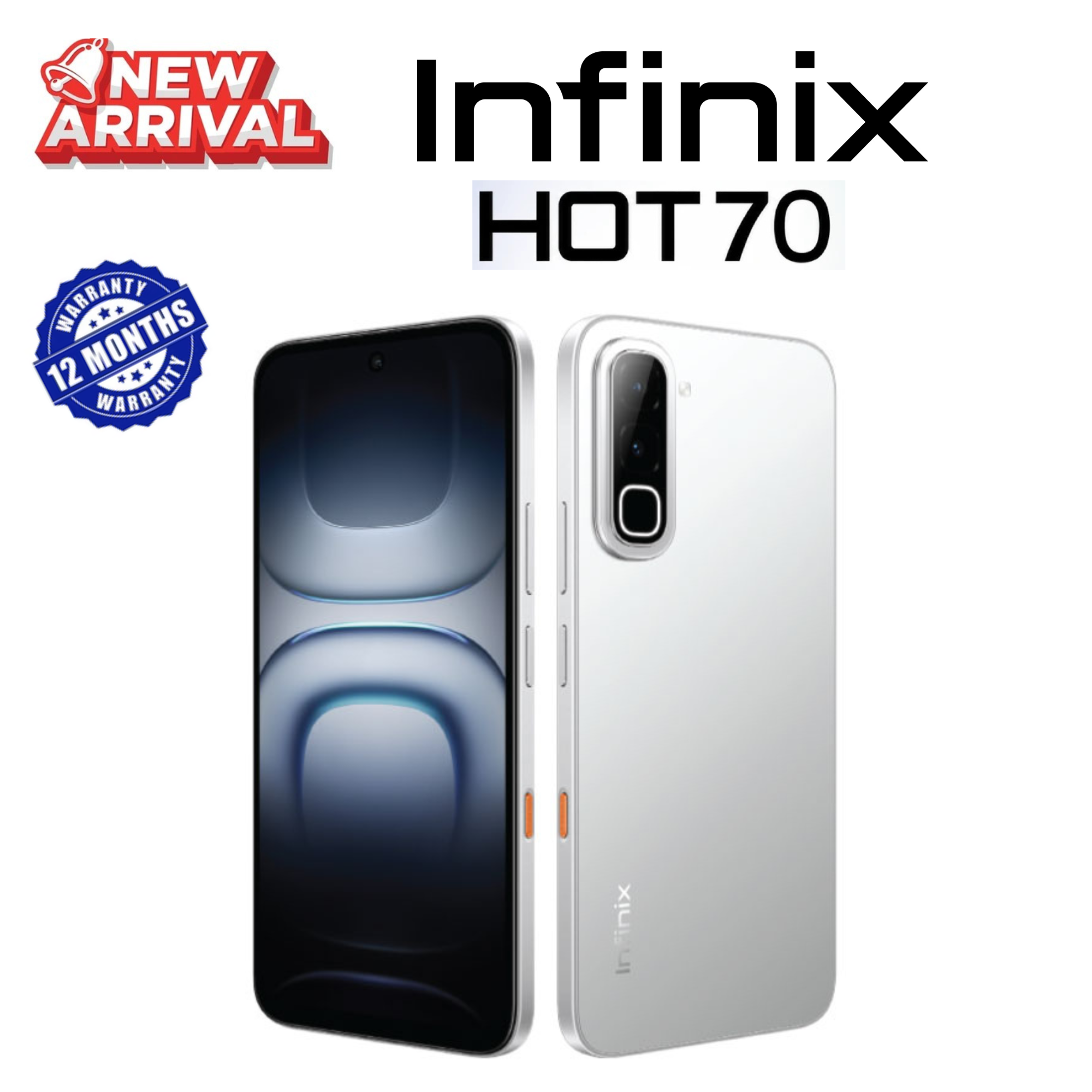 NEW ARRIVAL !!! INFINIX HOT70, Hot 70, 6.78 inches, 120Hz Display, 128GB ROM + 4 GB RAM +4 (Expandable to 8GB ), 50 MP Main Camera,6000 mAh , PLUS FREE GIFTS,STRAP-WATCH,i12tws. _ BLACK, BLUE , SILVER