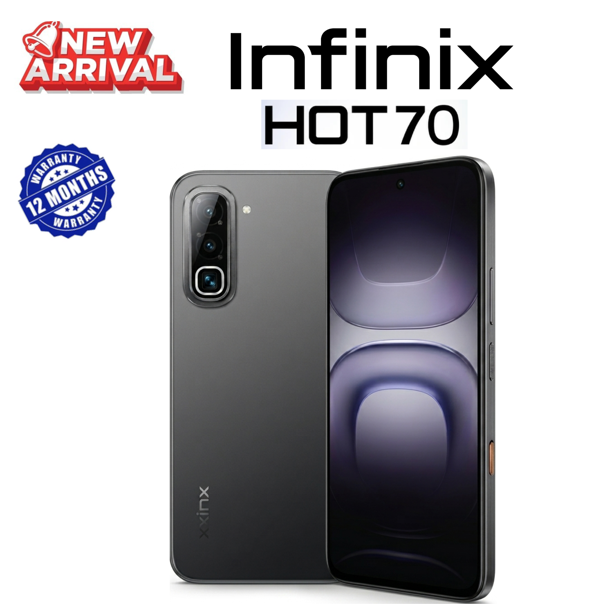 NEW ARRIVAL !!! INFINIX HOT70, Hot 70, 6.78 inches, 120Hz Display, 128GB ROM + 4 GB RAM +4 (Expandable to 8GB ), 50 MP Main Camera,6000 mAh , PLUS FREE GIFTS,STRAP-WATCH,i12tws. _ BLACK, BLUE , SILVER