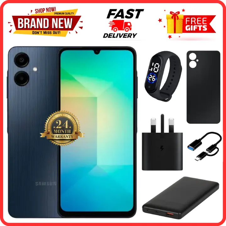 NEW ARRIVALS 🔥🔥🔥 BRAND NEW SAMSUNG A06 6.7 DISPLAY 4GB RAM + 64GB/128GB ROM 5000MAH SMARTPHONE DUAL SIM COMES WITH FREE GIFTS ( AIRPODS + SMART WATCH+ POWER BANK)