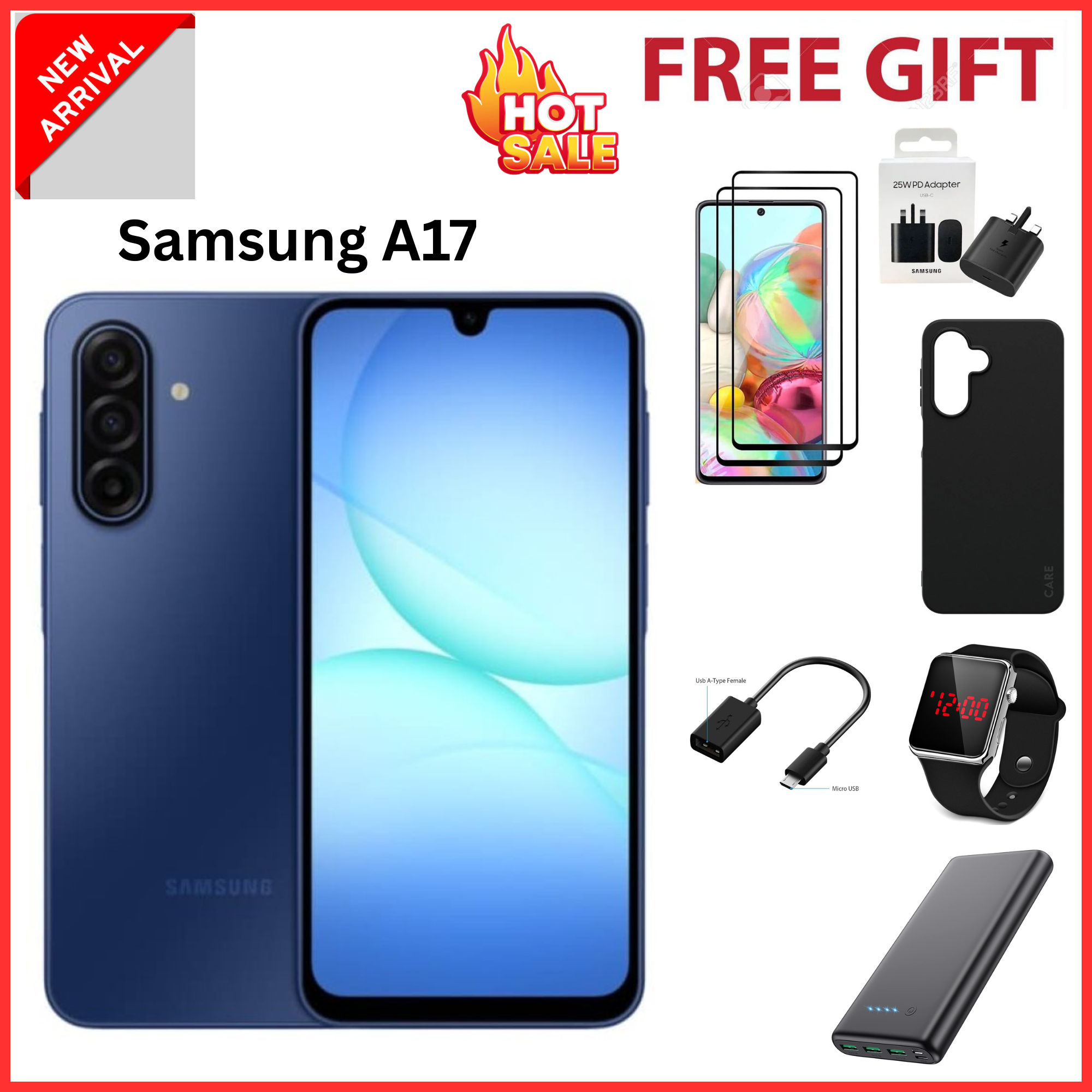 [2-Year Local Warranty] New Arrival Samsung Galaxy A17 128GB+4GB 6.7" Super AMOLED Display Mediatek Helio G99 50MP Triple Camera Android 15 IP54 Waterproof 5000mAh 25W Type-C AI Smart Phones phone