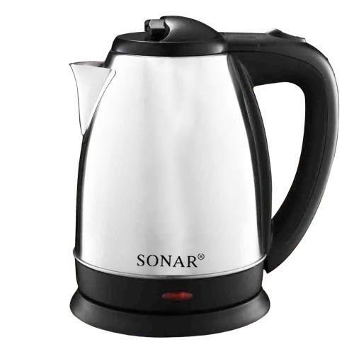 Sonar Stainless Steel 2Ltr Electric Kettle,1.5m Power Cord,1500W Fast Boil - Silver & Black (1YR WRTY)