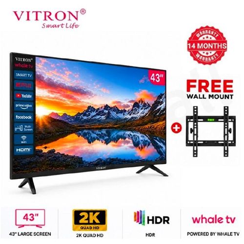 Vitron HTC43W 43 inch Whale OS Smart TV HTC43W 2K QUAD HD LED TV WIFI Enabled Bluetooth Connectivity NETFLIX YOUTUBE PRIME VIDEO Frameless Television New VITRON43 Model with Inbuilt decoder for local