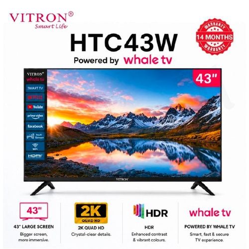 Vitron HTC43W 43 inch Whale OS Smart TV HTC43W 2K QUAD HD LED TV WIFI Enabled Bluetooth Connectivity NETFLIX YOUTUBE PRIME VIDEO Frameless Television New VITRON43 Model with Inbuilt decoder for local
