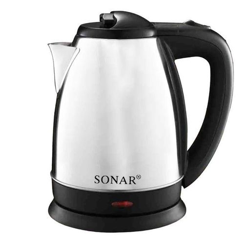 Sonar Stainless Steel 2Ltr Electric Kettle,1.5m Power Cord,1500W Fast Boil - Silver & Black (1YR WRTY)