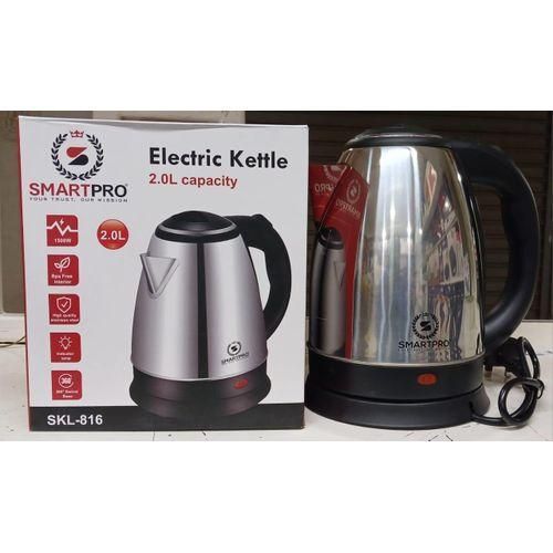 Smart Pro SmartPro Stainless Steel Electric Kettle 2L Fast Boil, Durable, Energy Efficient, Sleek Kitchen Appliance for Tea, Coffee, Hot Water, Easy Pouring, Cordless Design for Home and Office Use