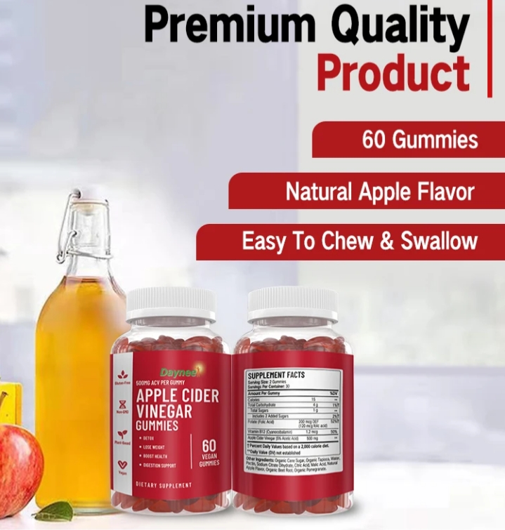 Daynee Apple Cider Vinegar Gummies - 1000mg per Serving - 60 Vegan Gummies - ACV Gummies for Detox, Weight Loss Support, Energy Boost, Digestion & Gut Health