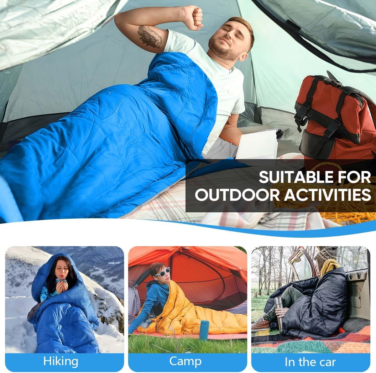 Sleeping Bags Portable Waterproof Camping Sleeping Bag for Adults Kids 4 Seasons Cold Weather or Warm Backpacking Hiking Travel Indoor Outdoor Use