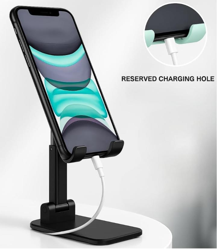 Cell Phone Stand for Desk - [360° Rotation] Sturdy Adjustable Desktop Phone Holder, Foldable Mobile Stand, Office Gaming Desk Accessories Gifts for iPhone 17 16 15 Pro Max, Galaxy S26, Switch