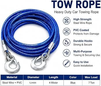 Heavy Duty Car Emergency Towing Rope High Strength Tow Strap With Steel Hooks For Cars SUVs & Trucks