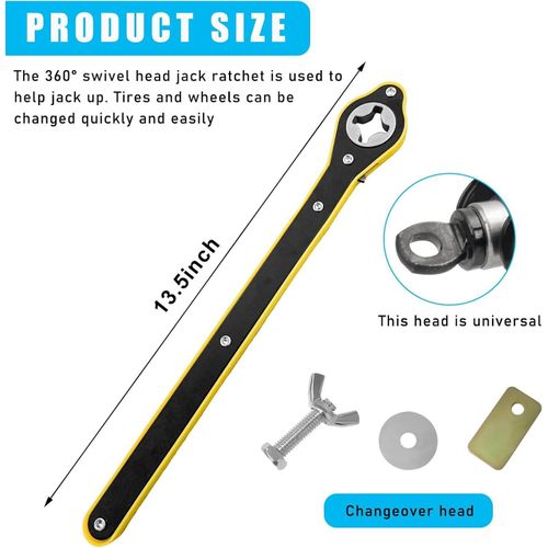 360° Swivel Head Car Jack Ratchet Wrench 13.5 Inch Labor-Saving Scissor Jack Handle with Forward & Reverse Switch for Cars, SUVs & Vans