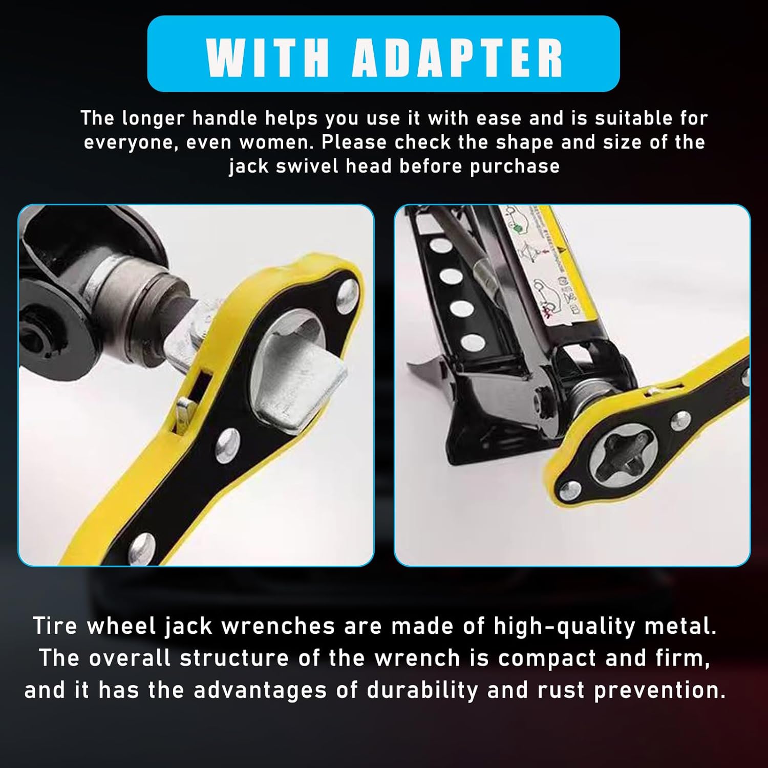 360° Swivel Head Car Jack Ratchet Wrench 13.5 Inch Labor-Saving Scissor Jack Handle with Forward & Reverse Switch for Cars, SUVs & Vans
