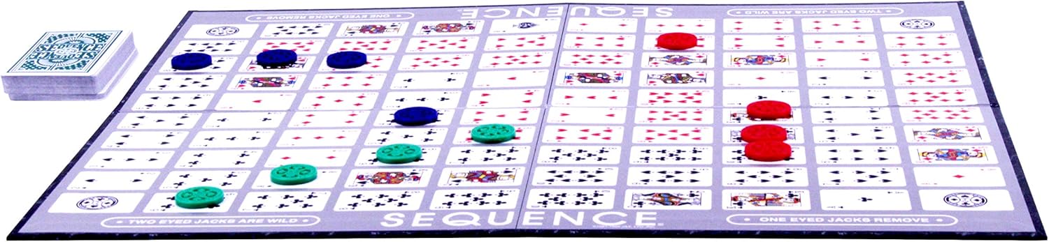 Sequence Board Game Family Strategy Card Game for Kids Adults 2-12 Players with Folding Board Playing Cards & Chips Indoor Party Game