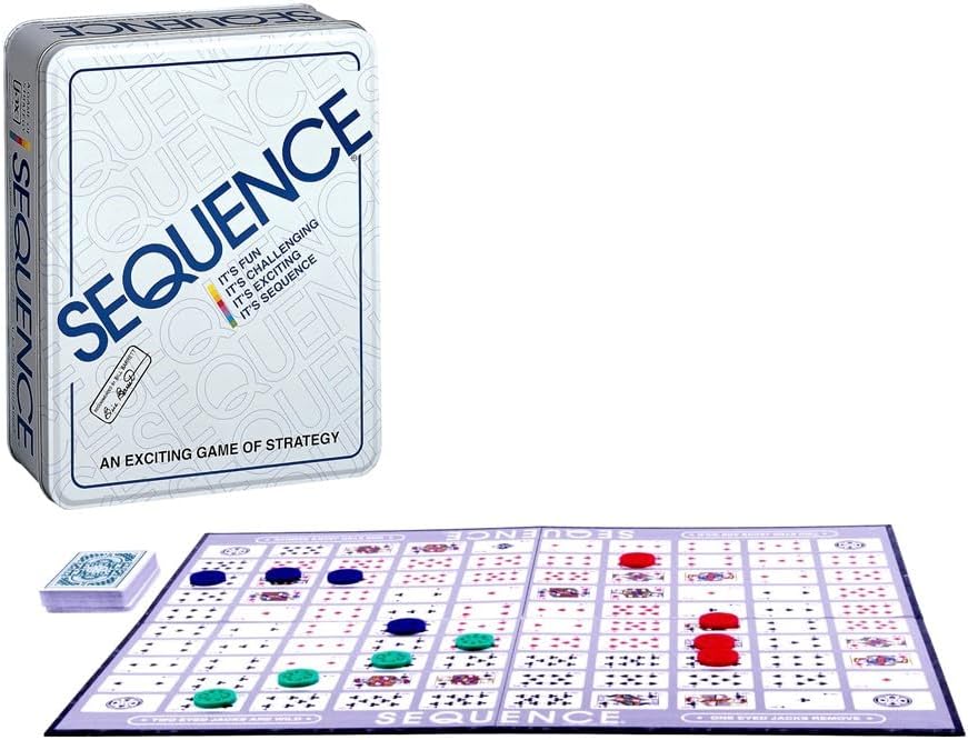 Sequence Board Game in Tin Classic Strategy Card Game Family Game 2-12 Players with 135 Chips and 104 Cards