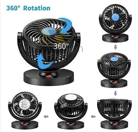 12V DC Electric Car Single Head Fan – 360 Degree Rotatable Dashboard Air Fan with Adjustable Powerful Cooling, Compact Car Auto Climate Cooler