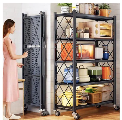 5-Layer Foldable Kitchen Storage Rack – Heavy-Duty Carbon Steel Organizer Shelf for Kitchen, Pantry and Home Storage