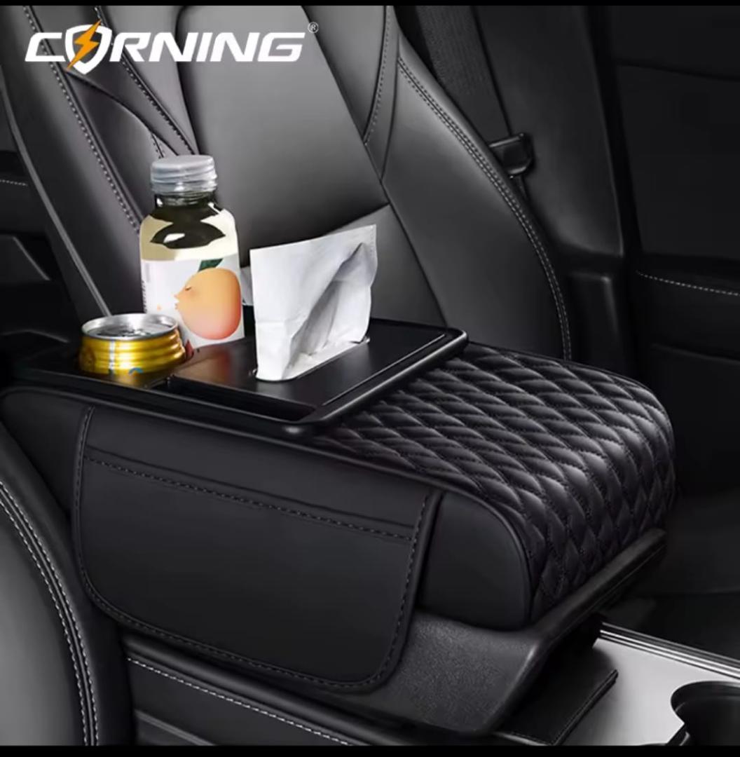Auto center console armrest cushion with 2 cups holder,tissue holder,side storage 4 in 1 multipurpose