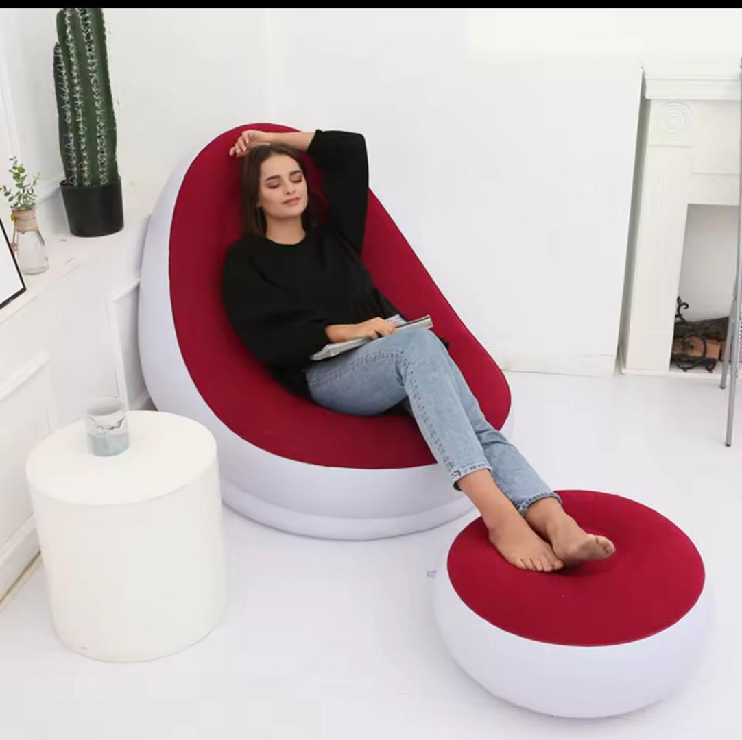 Inflatable Lazy Sofa with foot step, comes with free pump
 💹Optional Spherical Outdoor Inflatable Sofa PVC Plush Football Sofa Lazy Lounge Chair