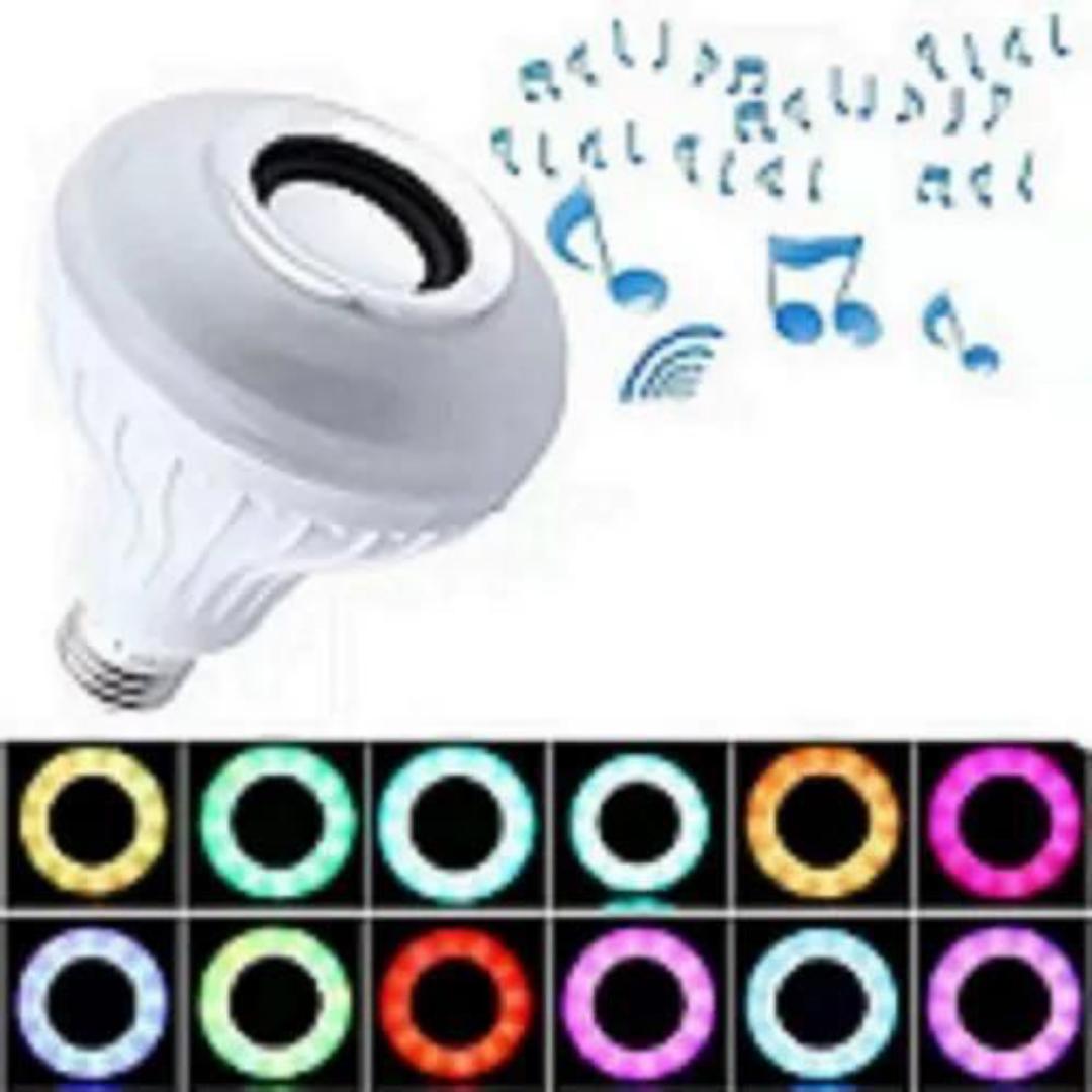 Bluetooth-enabled RGB smart LED light bulb with a built-in stereo speaker.