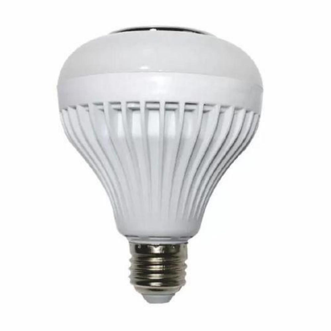 Bluetooth-enabled RGB smart LED light bulb with a built-in stereo speaker.