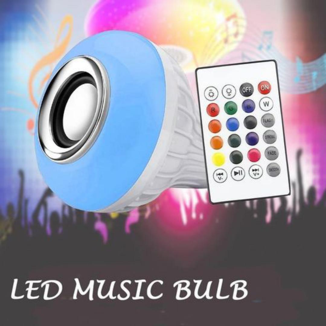 Bluetooth-enabled RGB smart LED light bulb with a built-in stereo speaker.
