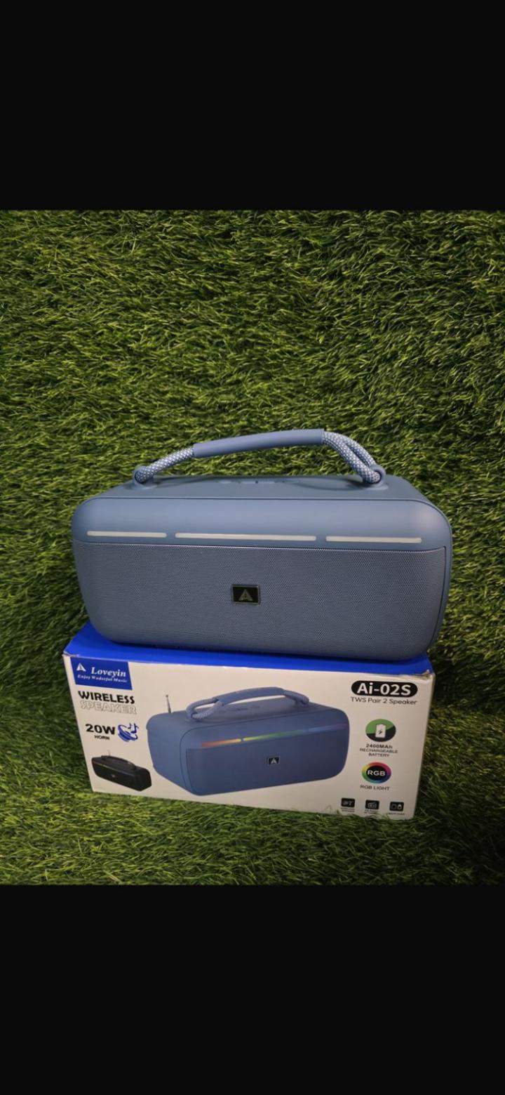 Ai-02S, a 20W portable wireless Bluetooth speaker featuring built-in RGB lighting and a convenient carrying handle