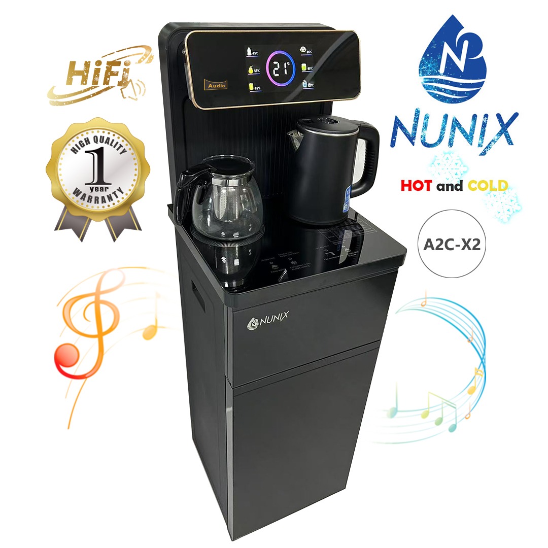 {NEW ARRIVAL🔥} NUNIX A2C-X2 Bottom Load Water Dispenser with Coffee Maker, 💧🔊 – New Model with Built-in Music System/Woofer 🎵 Hot & Cold Water, Sleek Modern Design for Home & Office Use.