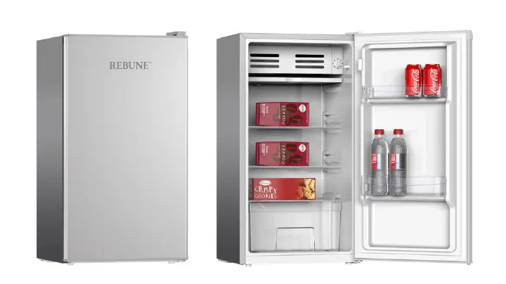 REBUNE RE-BC-90S 90L Single Door Refrigerator ❄️ | Compact & Energy-Saving ⚡ | Sleek Silver Design 🖤 | Ample Storage 🍎🥤 | Perfect for Home, Office & Hostel 🏡