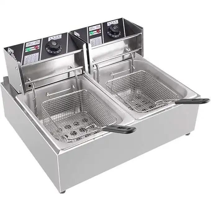 Globalstar 12L Deep Fryer/Electric Fryer Double Tank  Stainless Steel With 6L+6L for Commercial use. Fast Heating, Energy Efficient Machine for Chips, Chicken, Mandazi, Silver