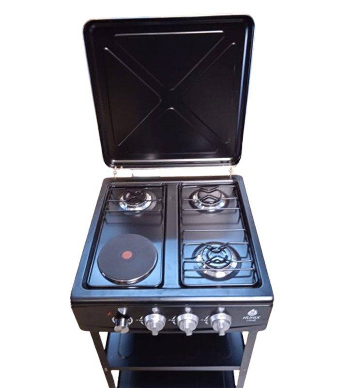 NUNIX 3+1 Automatic Standing Gas Cooker with Sleeves – 3 Gas Burners + 1 Electric Plate, Sturdy Design, Easy Ignition, Durable Build & Perfect Kitchen Cooking Solution 🔥🍳✨