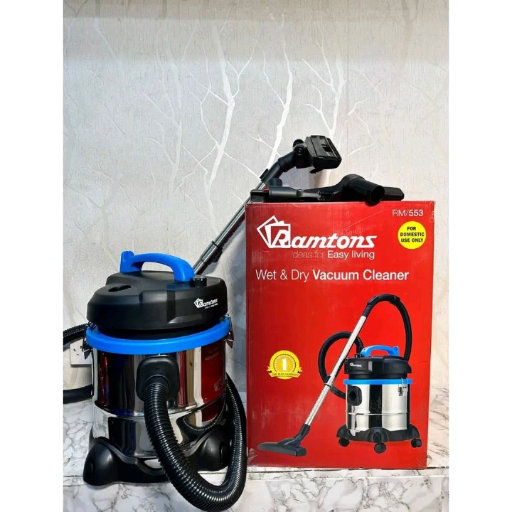 Ramtons RM/553 Wet Dry Vacuum Cleaner 1400W Multi Surface Floor Carpet Cleaner,  21L Large Tank for Home & Office Cleaning silver- 1 Year Warranty
