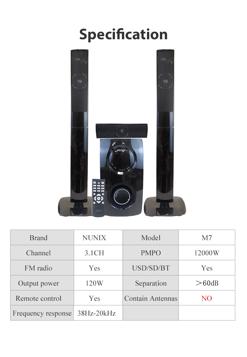 Nunix NU-M7 3.1CH Home Theatre System 🔊🎶 – Bluetooth Multimedia Subwoofer Speaker with Deep Bass, Clear Sound & Stylish Design for Home Entertainment