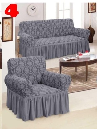 🛋️ Grey Jacquard Sofa Seat Covers 5 & 7 Seater – Elegant Stretch Furniture Slipcovers, Durable & Washable Couch Protector with Free Throw Pillow 🎁