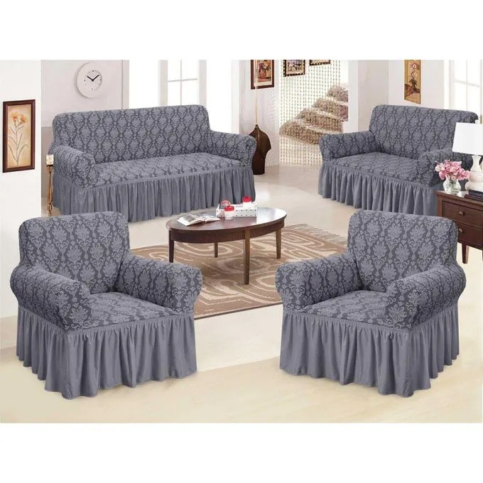 🛋️ Grey Jacquard Sofa Seat Covers 5 & 7 Seater – Elegant Stretch Furniture Slipcovers, Durable & Washable Couch Protector with Free Throw Pillow 🎁