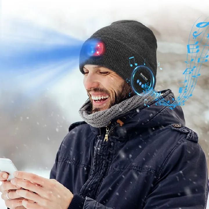 Bluetooth unisex Beanie Hats, Hand Free Wireless Headphone, led headlamp, 22hrs playtime, strong bas and clear calls, washable bluetooth hat. fast charge