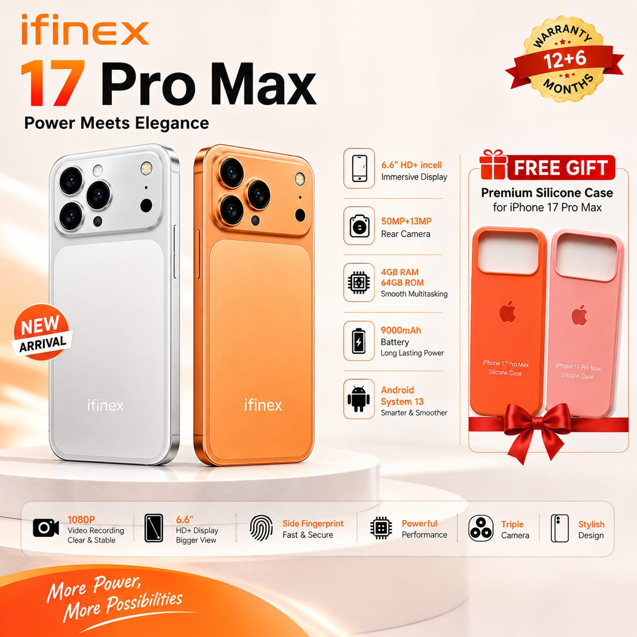 LIMITED OFFER!, NEW ARRIVALS Ifinex 17 PRO MAX 64GB ROM+4GB RAM, BATTERY 5000MAH SCREEN 6.6’’ HD+INCELL ,WITH AN IPHONE COVER GIFT, FACE UNLOCK ANDROID 13 4G NETWORK SMART PHONES CAMERA 8MP + 13MP