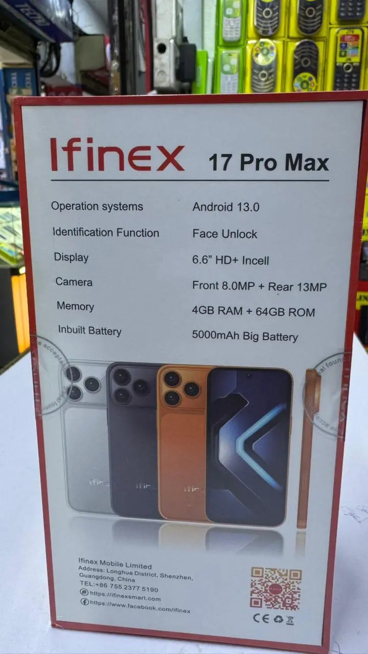 LIMITED OFFER!, NEW ARRIVALS Ifinex 17 PRO MAX 64GB ROM+4GB RAM, BATTERY 5000MAH SCREEN 6.6’’ HD+INCELL ,WITH AN IPHONE COVER GIFT, FACE UNLOCK ANDROID 13 4G NETWORK SMART PHONES CAMERA 8MP + 13MP