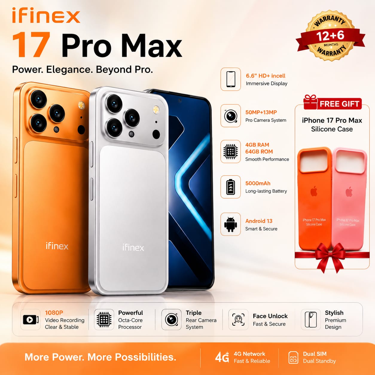 LIMITED OFFER!, NEW ARRIVALS Ifinex 17 PRO MAX 64GB ROM+4GB RAM, BATTERY 5000MAH SCREEN 6.6’’ HD+INCELL ,WITH AN IPHONE COVER GIFT, FACE UNLOCK ANDROID 13 4G NETWORK SMART PHONES CAMERA 8MP + 13MP