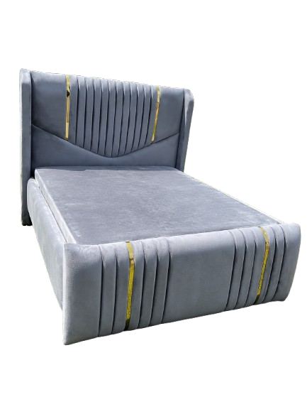 OFFER SALE! Luxury Velvet Upholstered Bed Frame with Gold Accent Strips – Modern Padded Headboard & Footboard | Available in Grey,Black,Beige,Brown,Green & Blue | Sizes 4x6ft, 5x6ft & 6x6ft No mattres