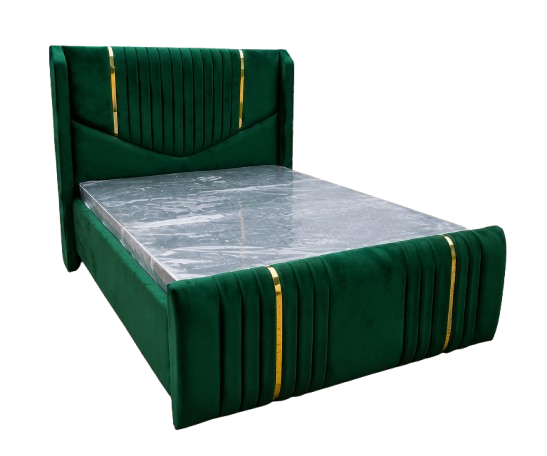 OFFER SALE! Luxury Velvet Upholstered Bed Frame with Gold Accent Strips – Modern Padded Headboard & Footboard | Available in Grey,Black,Beige,Brown,Green & Blue | Sizes 4x6ft, 5x6ft & 6x6ft No mattres