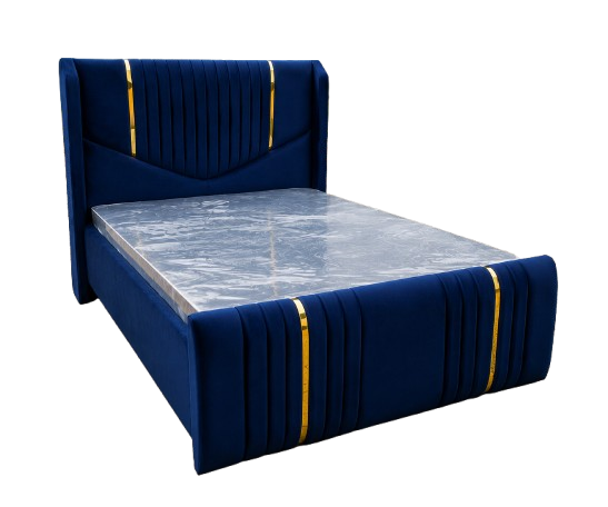 OFFER SALE! Luxury Velvet Upholstered Bed Frame with Gold Accent Strips – Modern Padded Headboard & Footboard | Available in Grey,Black,Beige,Brown,Green & Blue | Sizes 4x6ft, 5x6ft & 6x6ft No mattres
