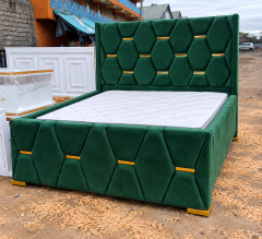 BIGGEST SALE OFFER!!!Luxury Upholstered Chester Bed with Gold Accents – Modern Tufted Velvet Bed Frame with Headboard & Footboard| Grey, Black, Beige, Brown, Green & Blue without bedding NO MATTRESS!!