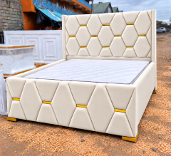 BIGGEST SALE OFFER!!!Luxury Upholstered Chester Bed with Gold Accents – Modern Tufted Velvet Bed Frame with Headboard & Footboard| Grey, Black, Beige, Brown, Green & Blue without bedding NO MATTRESS!!