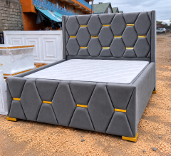 BIGGEST SALE OFFER!!!Luxury Upholstered Chester Bed with Gold Accents – Modern Tufted Velvet Bed Frame with Headboard & Footboard| Grey, Black, Beige, Brown, Green & Blue without bedding NO MATTRESS!!