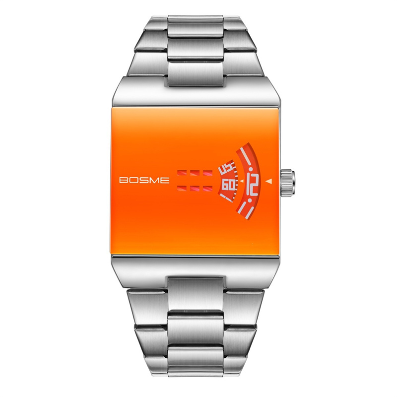 BOSME 2026 New Arrival Men's Square Gradient Dial Quartz Watch Stainless Steel Band Trendy Unique Business Casual Versatile Daily Wristwatch