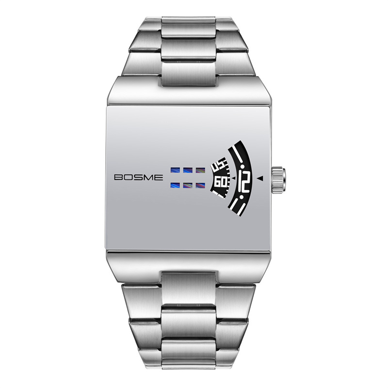 BOSME 2026 New Arrival Men's Square Gradient Dial Quartz Watch Stainless Steel Band Trendy Unique Business Casual Versatile Daily Wristwatch